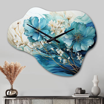 Teal Gold Abstract Fractal Mystic Mirage II - Asymmetric Metal Wall Clock